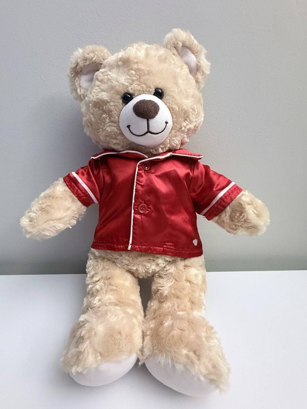 Build-A-Bear Happy Hugs Teddy Bear Plush 16" with Red Satin Pajama Top Used